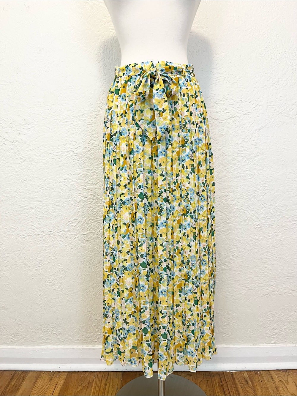 Joie Skirt Midi Maxi Pleated Yellow Blue Floral Large L